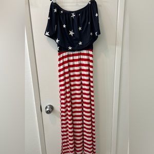 Off The Shoulder American Flag Fourth of July Maxi Dress
